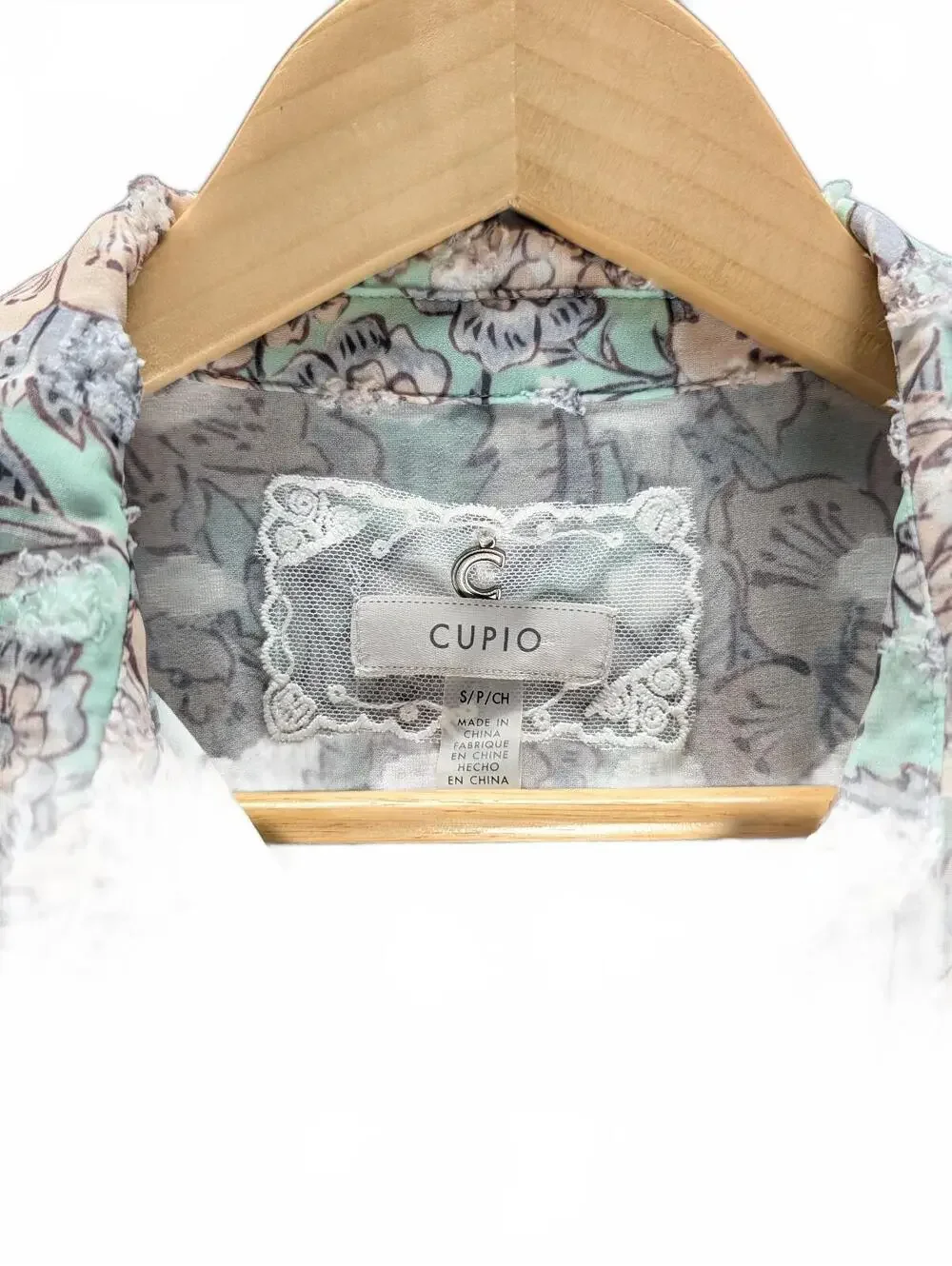 Cupio Floral Print Long Sleeve Sheer Shirt Dress Mint Green